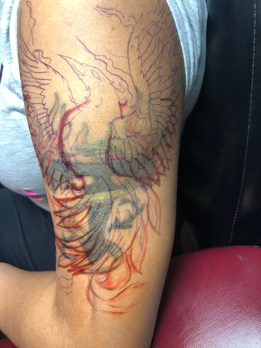 Cover-up process: Ray's stencil + first ink pass over the original